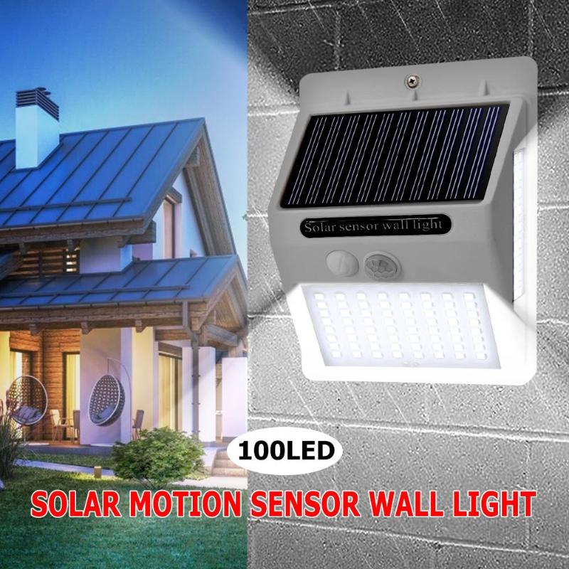 100LED Solar Wandlamp Buiten Motion Sensor IP65 Waterdichte Driezijdige Yard Straat Solar Lamp Tuin Decoratie Verlichting