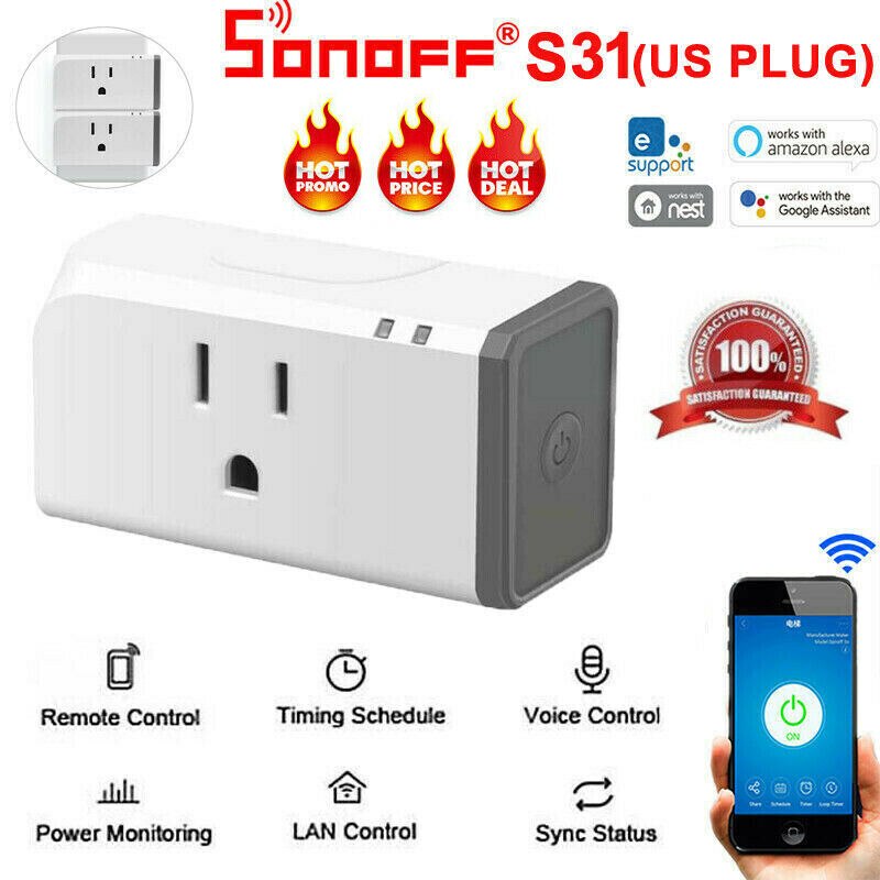 Sonoff S31 WiFi Timing Power Detection Smart Plug Socket Remote Control for Google Home Alexa US Plug Outlet