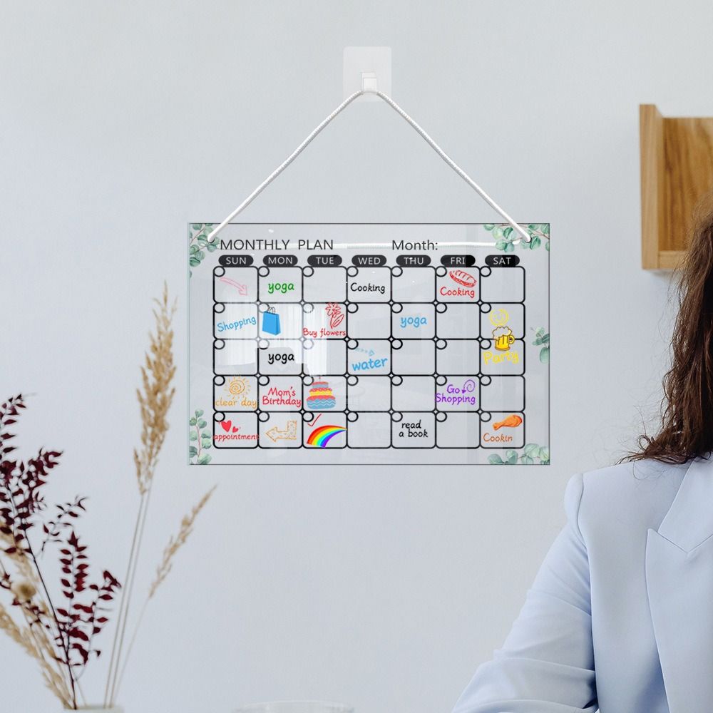 mit 6 Stiften, Acryl-Notiztafel, transparent, wiederverwendbar, Kühlschrank, Kalender, rahmenlos, zum Aufhängen, Notiztafel-Set, Kühlschrank