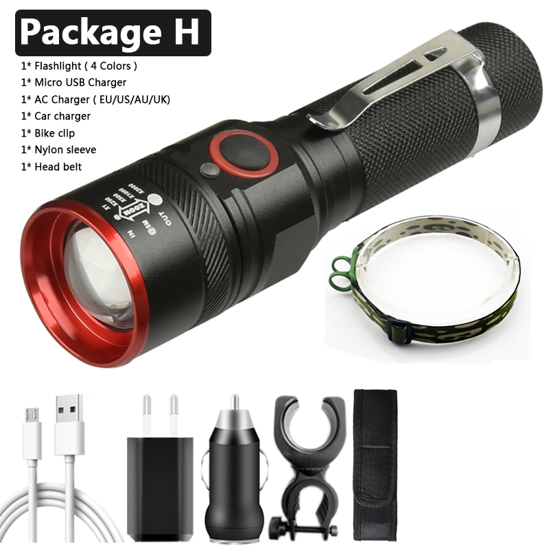 XM-L-linterna Led T6 recargable por USB, batería de 18650, 3000LM, de aluminio, resistente al agua, 3 modos, para ciclismo, Camping, Litwod: AAA / Color blanco cálido