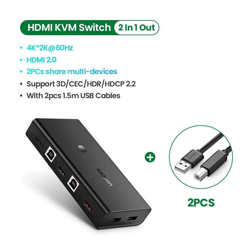 UGREEN HDMI KVM Switch 4K/60Hz for PS5 TV Box Xbox USB Switch KVM Switch for Sharing Printer Keyboard Mouse HDMI Switch Splitter: Default Title