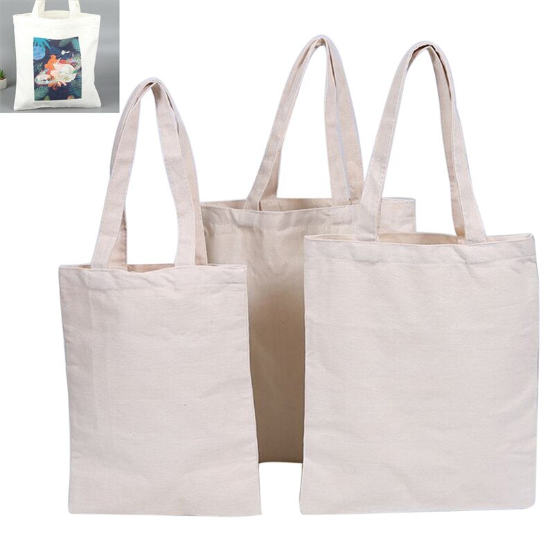 Roomwit Canvas Boodschappentassen Schoudertas Tote Shopper Bag Diy Schilderen Natuurlijke Katoen Vlakte Voor Vrouwen Eco Herbruikbare