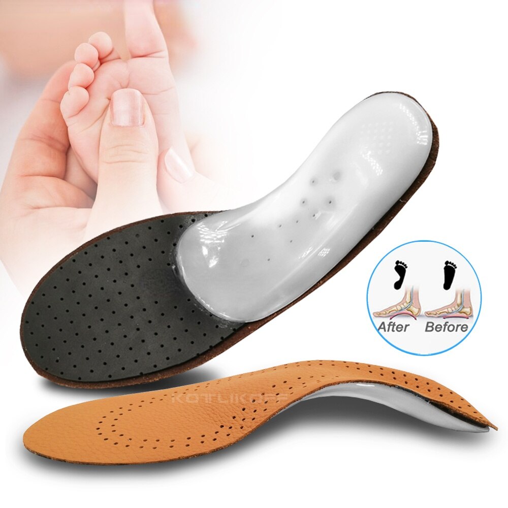 Plantillas ortopédicas para pies planos para calzado de hombre mujer y niño, plantilla para zapato, corrección de arco del pie, de cuero, piel, unisex