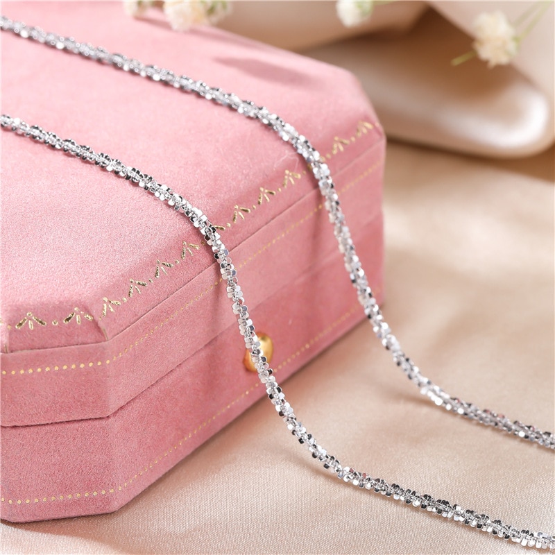 Authentic Italian S925 Sterling Silver Necklace Sparkling Clavicle Chain Sweater Chain High Jewelry For Woman Charm Jewelry