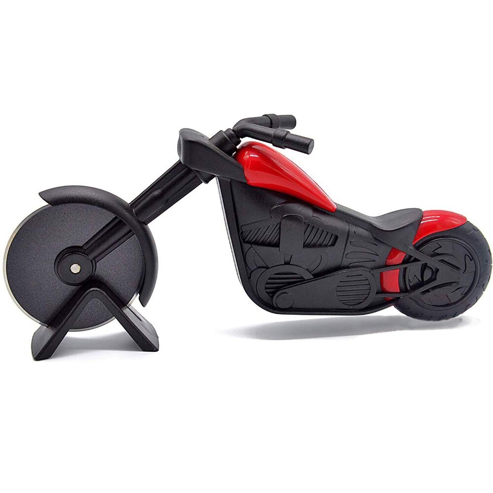 Motorcycle Pizza Cutter Pizza Wheel Roller Tool Stainless Steel Pizza Slicer Sharp Blade Motorbike Cutting Wheels Display Stand