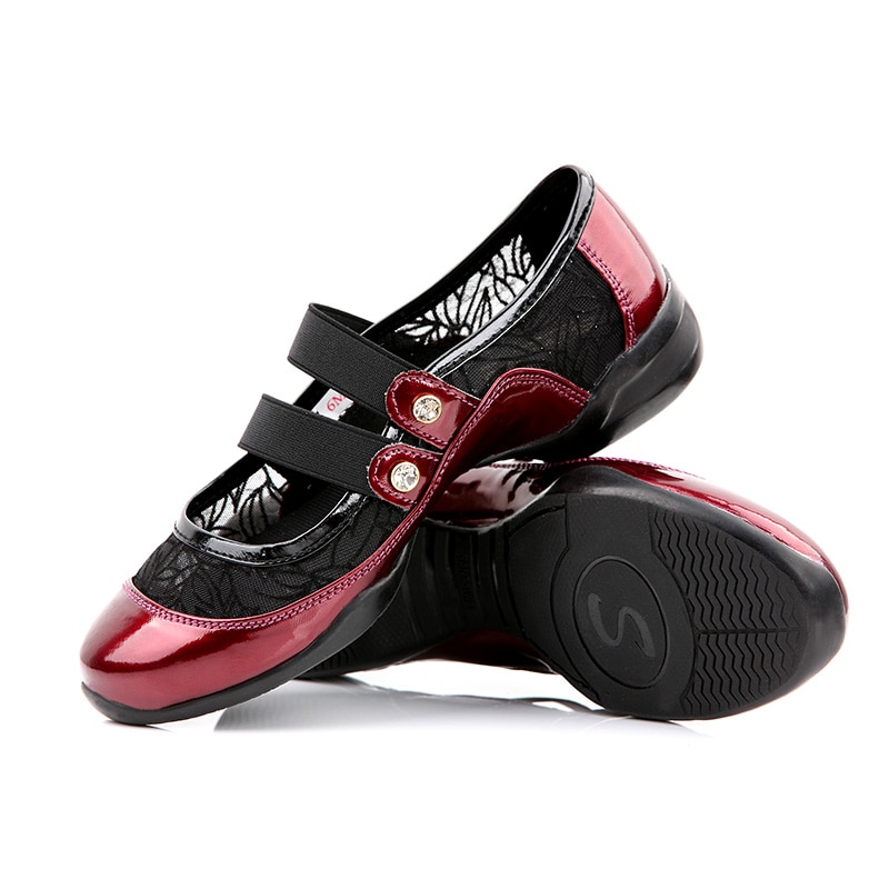 Sports Sneakers Pu+Air-Mesh Breathable Soft Dance Sneakers Elastic Shoe-Lace Performance Dancing Shoes HROYL