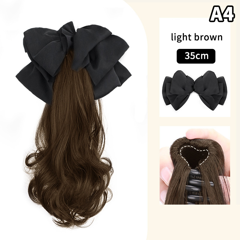 Extensions capillaires synthétiques longues et bouclées pour femmes, postiche avec nœud, pince à cheveux naturelle, postiche moelleuse: MARRON