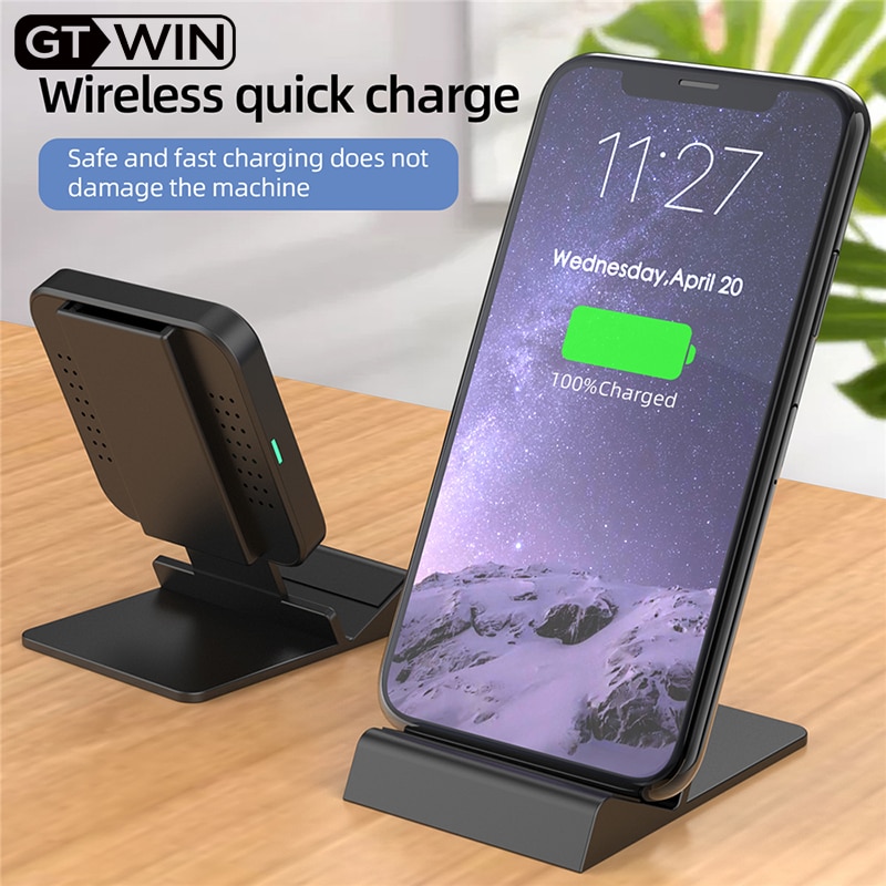 Supporto per caricabatterie Wireless GTWIN 2 in 1 15W per iPhone 12 Pro Max supporto per telefono a ricarica rapida Wireless Samsung S21 per Apple Watch