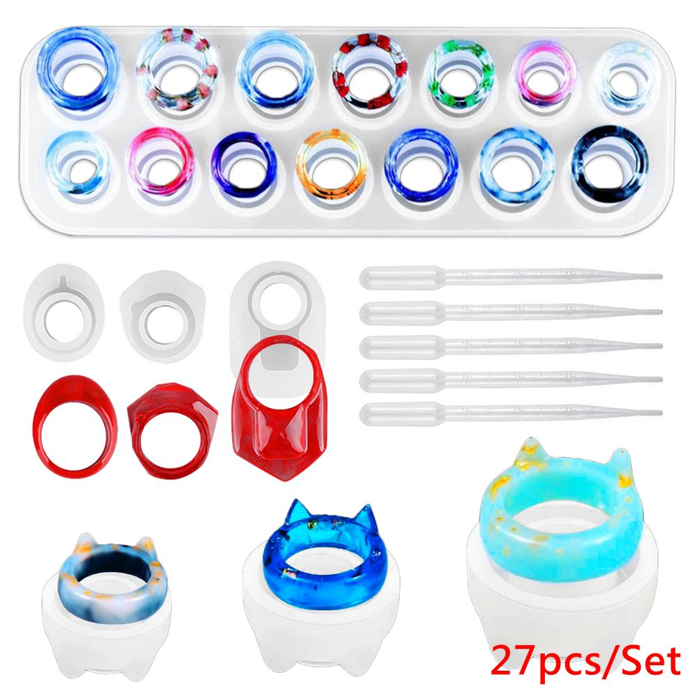 Mixed Style Jewelry Epoxy Casting Molds Tools Set Silicone UV Casting Tools Clay Resin Casting Molds For Jewelry making DIY: 27pcs set