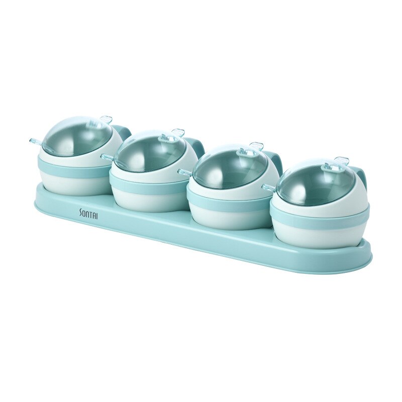 Spice Jar Set Salt Sugar And Pepper Shakers Kitchen Seasoning Box Condiment Organizer Spices Rack Storage jars with Spoon lid: Blue 4 groups
