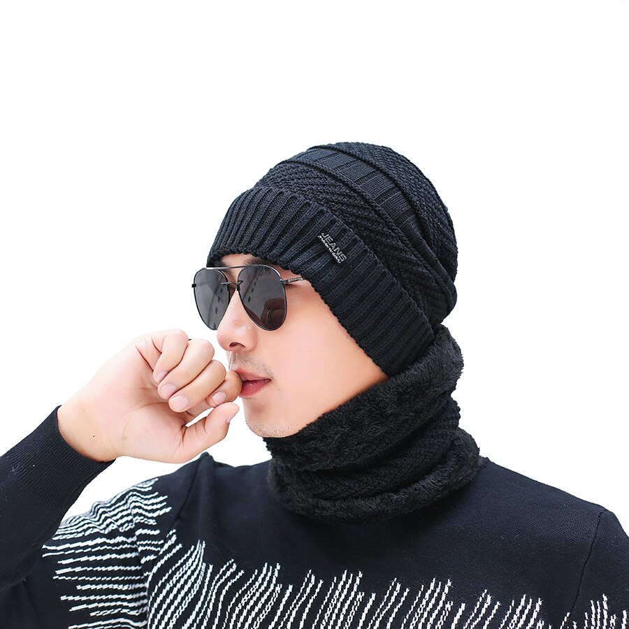 Gorro de invierno para hombre, bufanda estilo coreano, gorro de lana tejido para invierno, conjunto de gorro y bufanda para ciclismo al aire libre