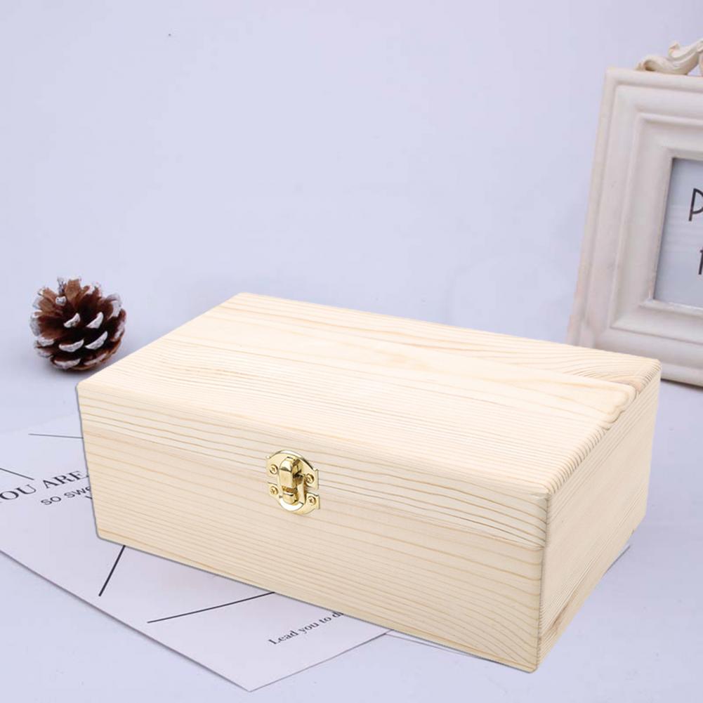 Wooden Storage Box Practical Unfinished Natural Wood Box with Hinged Lid Wooden Box