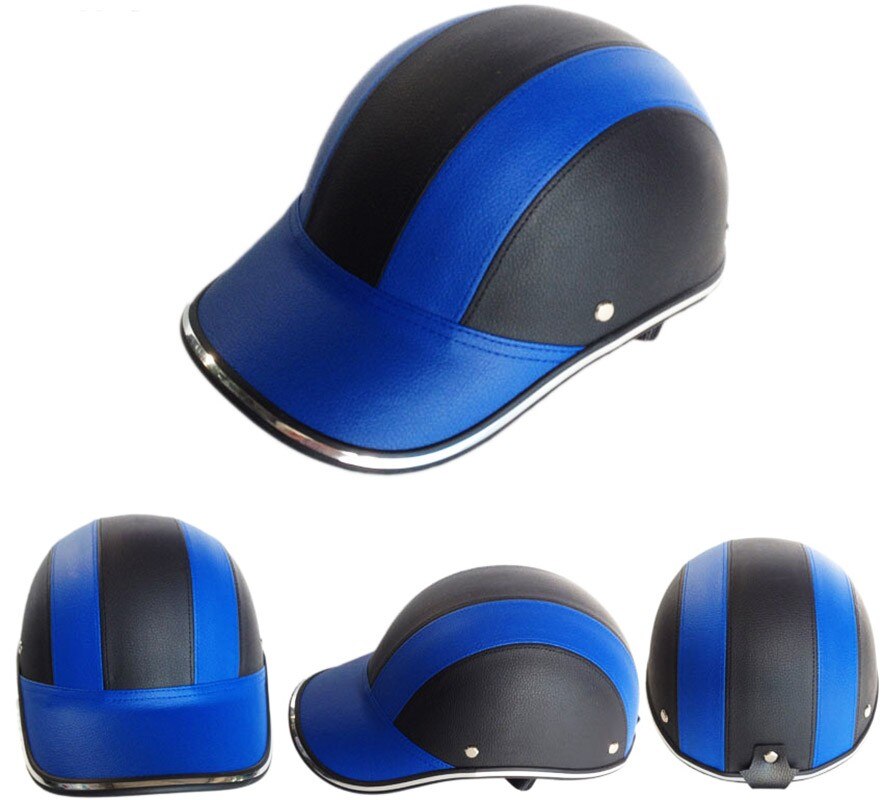 GRATIS SIZE PU Leer Motorfiets Open Half helmen Fiets Scooter Helm Vrouwelijke Moto Casco Baseball Cap gorras de beisbol: Blue