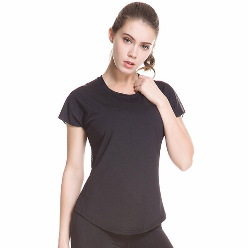 Brand Logo 0852 Summer Women Soft Breathable Sports Fitness Mesh Back Short-sleeved T-shirts Gauze Splicing /40