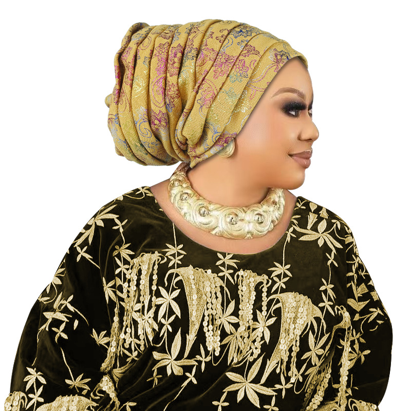 Gorro de Turbante plisado de cuerpo completo con purpurina para Mujer, envolturas para la cabeza para Mujer, pañuelo musulmán, sombrero, Turbante para Mujer, tocado africano: Rosa