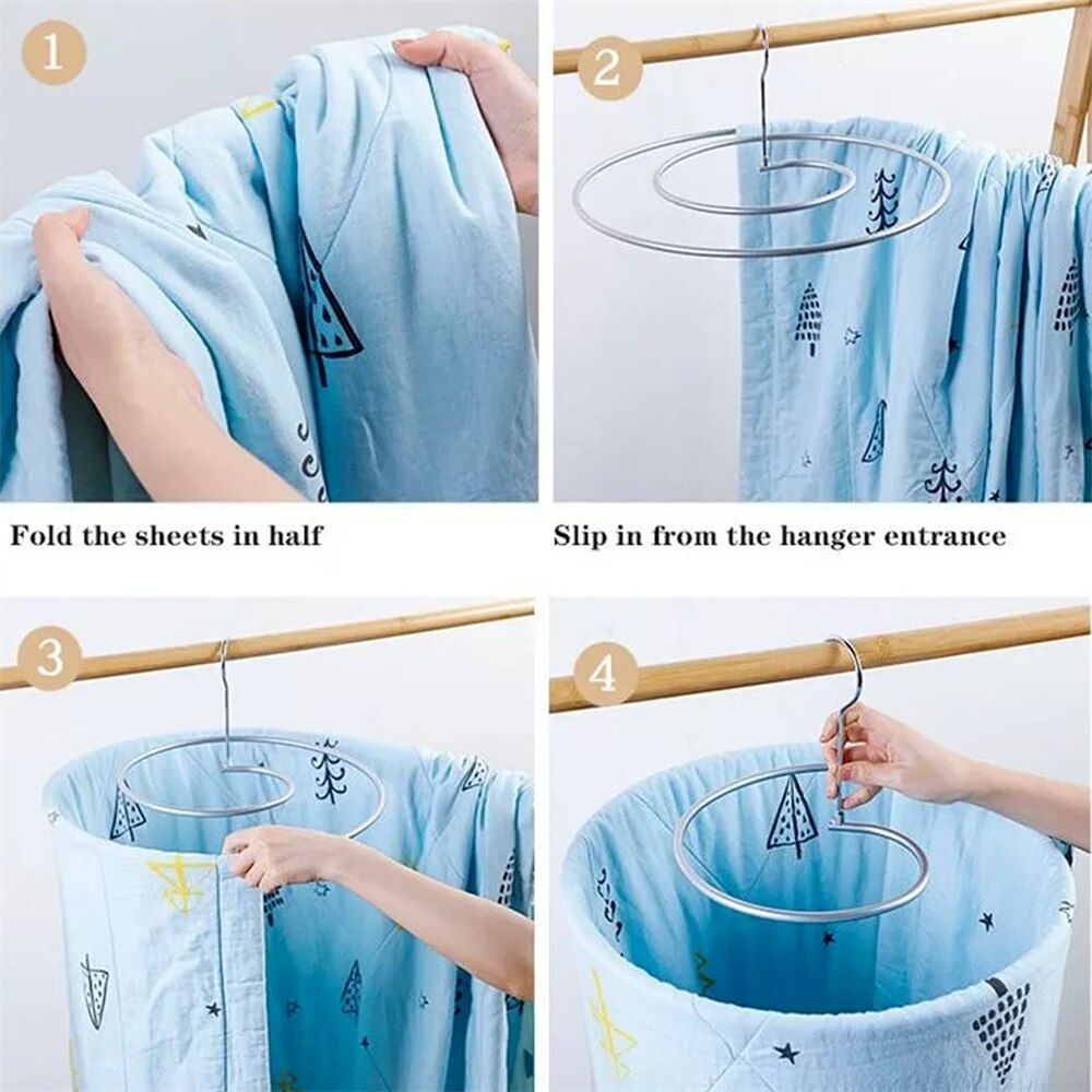 Rvs Droogrek Deken Hanger Ronde Spiraal Dekbed Lakens Draaiende Hanger Met Clips Indoor Outdoor Camping Rack