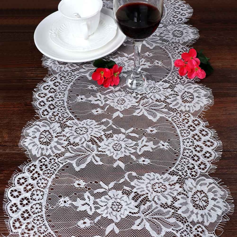 Ourwarm bryllup dekorasjon hvit blonder bordløper baby shower boho bryllup bord dekorasjon festlige festartikler 35 x 300cm