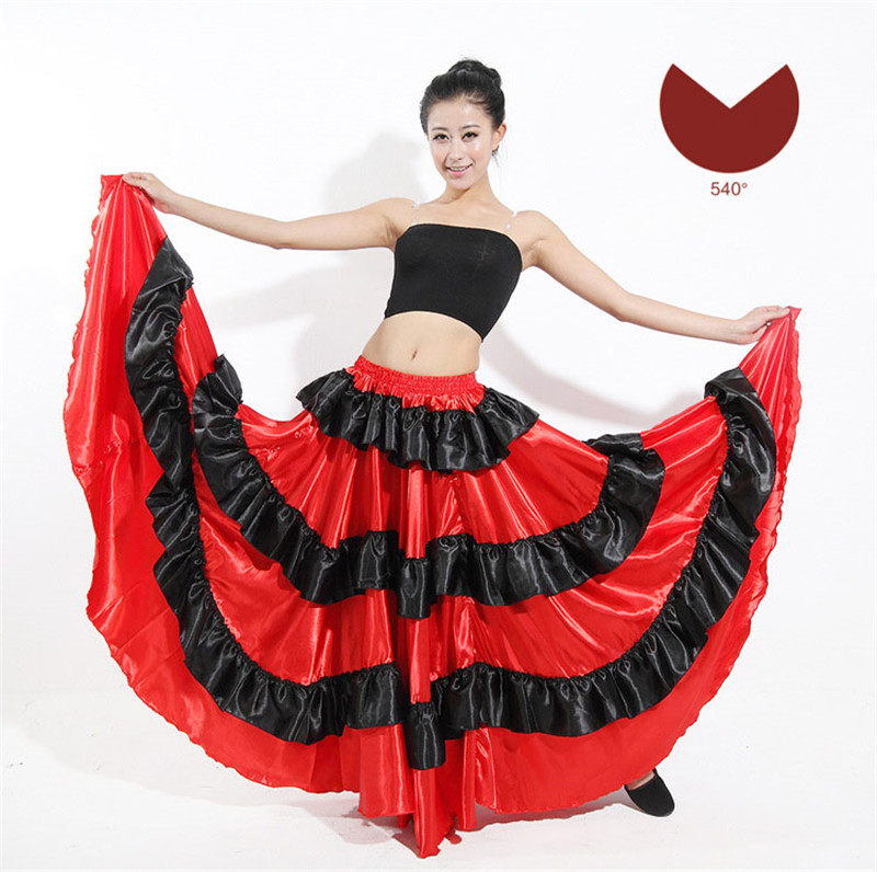 Jupe Flamenco espagnole pour femmes, robe de danse, Costumes, spectacle sur scène, fête, rouge, vêtements féminins: Style D 540 degree
