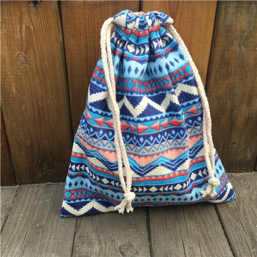 1pc katoenen linnen trekkoord feesttas munt telefoon sleutel etui blauwe zigzag lijn yile 812b: M 2520cm