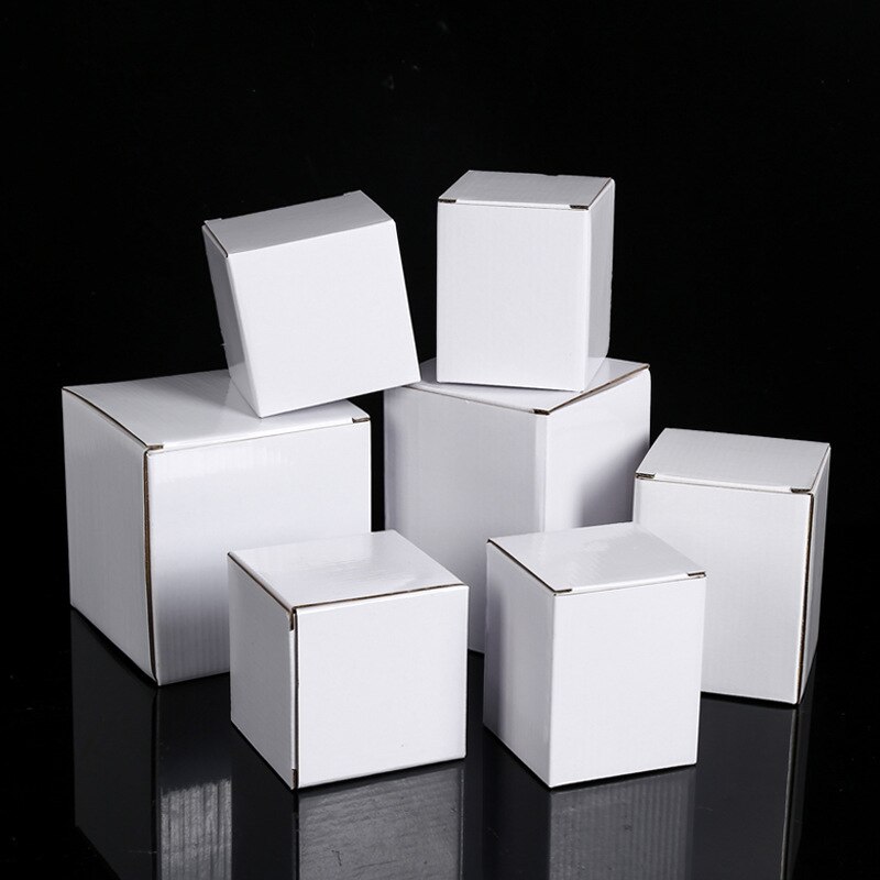 10Pcs White Kraft Paper Box Mailer Thicken Corrugated Box Square Packaging Box Mini Cardboard Carton