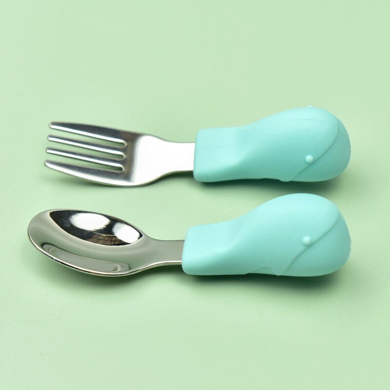 Soft Spoon for Baby Feeding Toddler Tableware Set Stainless Steel Utensil Cloud Toddler Dinnerware Cartoon Infant Spoon Fork: Gnwhale