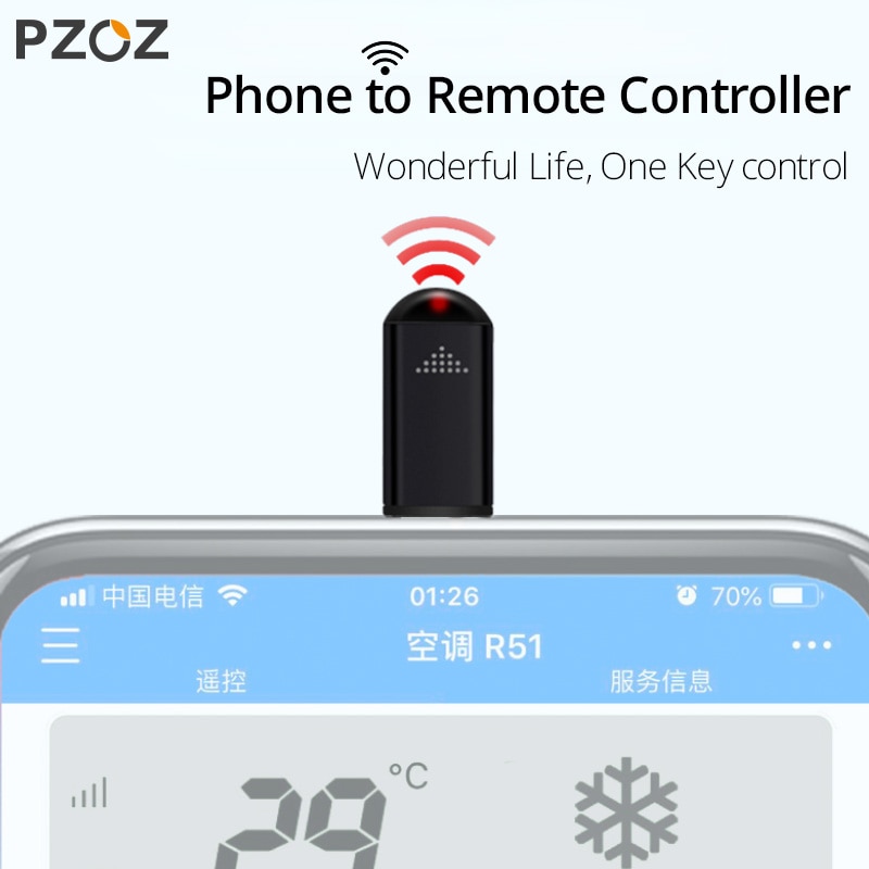 Controle remoto infravermelho pzoz, para iphone, lg, porta infravermelha, ar condicionado, tv, universal, controle ir inteligente, adaptador usb tipo c