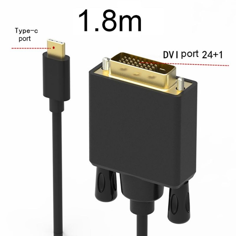1080P Type-C naar DVI Kabel Adapter USB C naar DVI Converter Type C naar DVI D 24 + 1 Video 1080P 10Gbps 1.8M Lengte Zwart