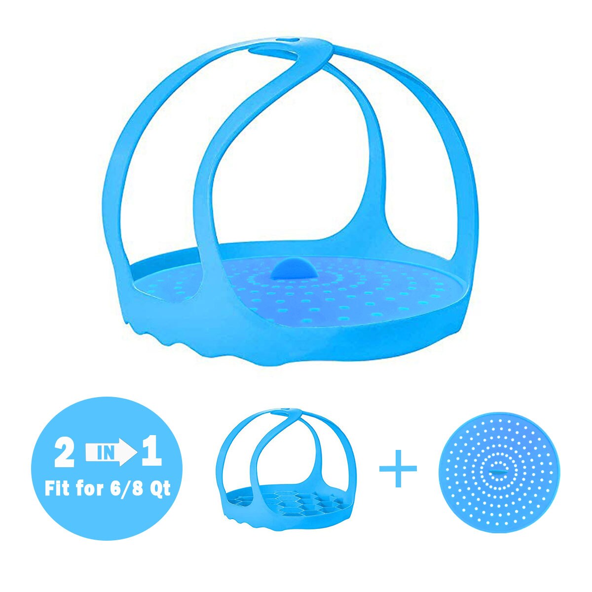 Pressure Cooker Sling Steamer Silicone Bakeware Lifter Instant Pot Accessories for 6 Qt/8 Qt Anti-scalding Egg Steamer Rack: Blue with pad