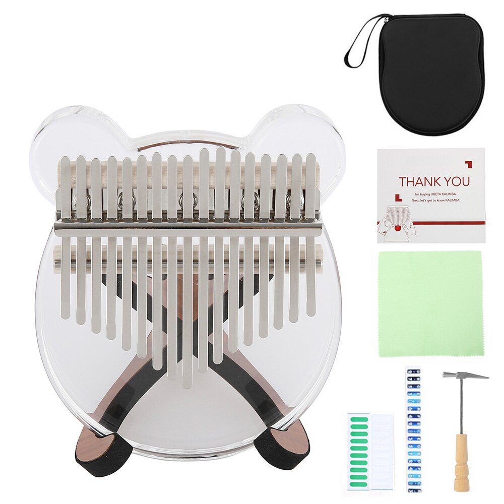 17 Keys Kalimba Thumb Piano Wood Mahogany and Transparent Body Musical Instrument with Learning Book Tune Hammer for Beginner: Transparent