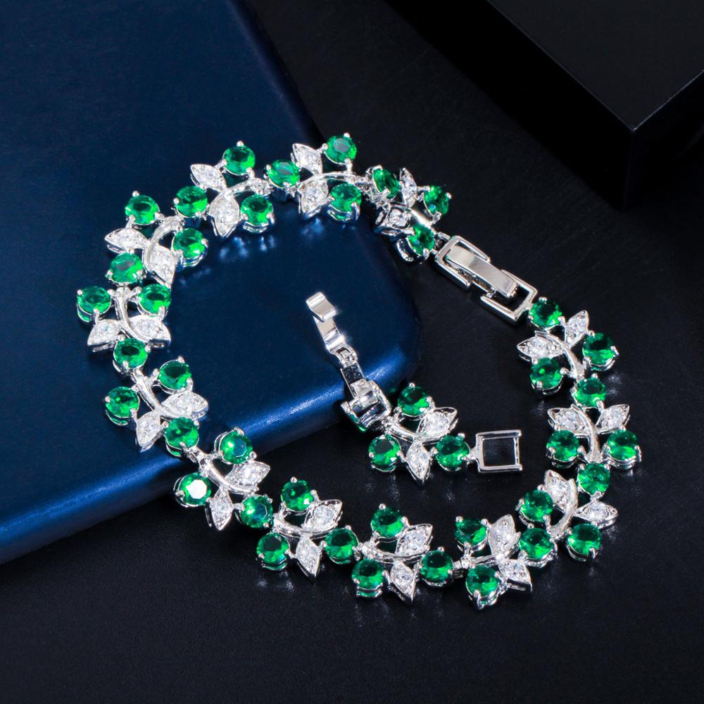 CWWZircons Luxury Dubai Nigeria Green CZ Crystal Wedding Prom Necklace Jewelry Set for Brides Party Costume Accessories T477