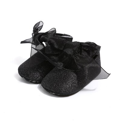 Princesse bébé filles robe chaussures infantile enfant en bas âge berceau chaussures premiers marcheurs grand arc semelle souple anti-dérapant Prewalkers chaussures rouge: black / 0-6 mois