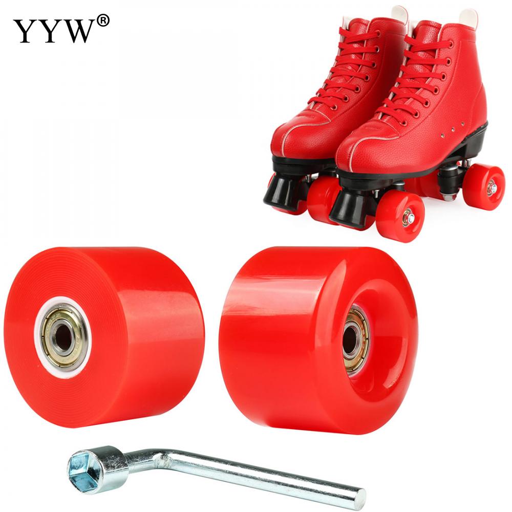 2pcs Pu Wheels Polyurethane 82a Hardness 58 x32mm Ball Bearings Tool Quad Roller Skates Skateboard Light Up Wheels Accessories: red wheel