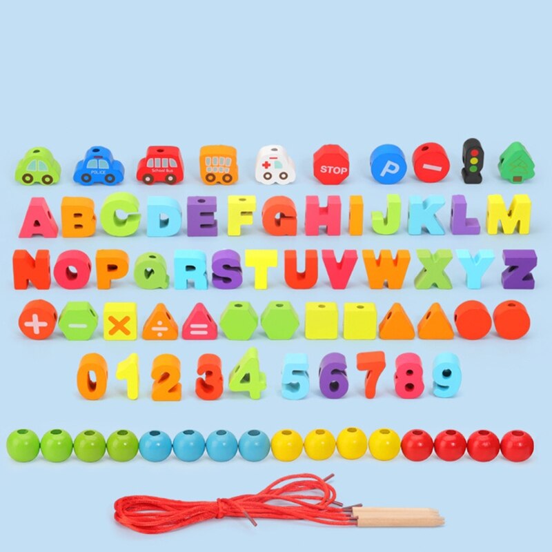 Holz Schnürung Perlen Spielzeug Threading Spielzeug für Baby Hand-Auf Fähigkeit Training w/Verkehrs Blöcke Eltern-kind-interaktion Spielzeug