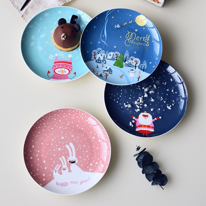 Christmas Dish Ceramic Plate Porcelain Tableware Dinner Set Salad Dish Tray Cake Pastry Fruit Serving Plates Restaurant 8'' 1pcs