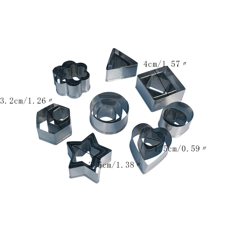 24pcs Stainless Steel Cookie Cutter Tools Circle Triangle Square Shaped Biscuit Pastry Mold Cake Decorating Baking Kitchen Tools: Default Title