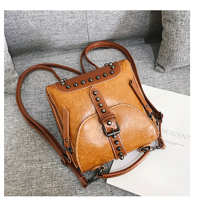 Woman Bags Girl Portable Both Shoulders Backpack Leather Mini Backpack Bags For Women Female Rivet Small Ladies Bag: Palm