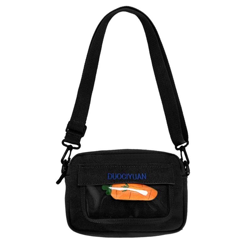 Rabanete Decoração Sacos de Ombro Meninas Novidade Canvas Crossbody Pequenas Bolsas: Black