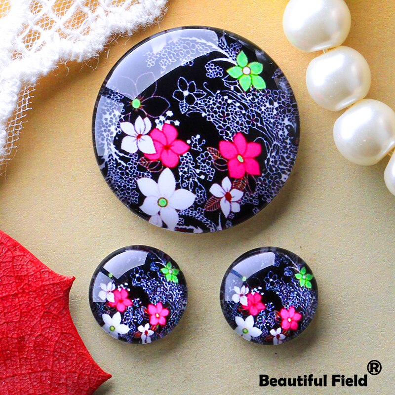 12mm 25mm 14mm 16mm 18mm 20mm Foto Schöne Glas Cabochons Runde Cameo-Set Handgemachte einstellungen Stein Blumen FL084