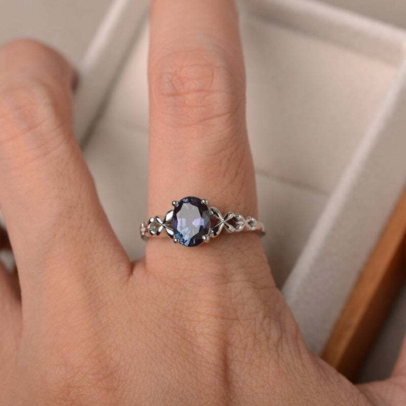 Simple Dames Engagement Ring Met Blauwe Zirkoon Elegante Trouwringen Sieraden Valentijnsdag Anniversary