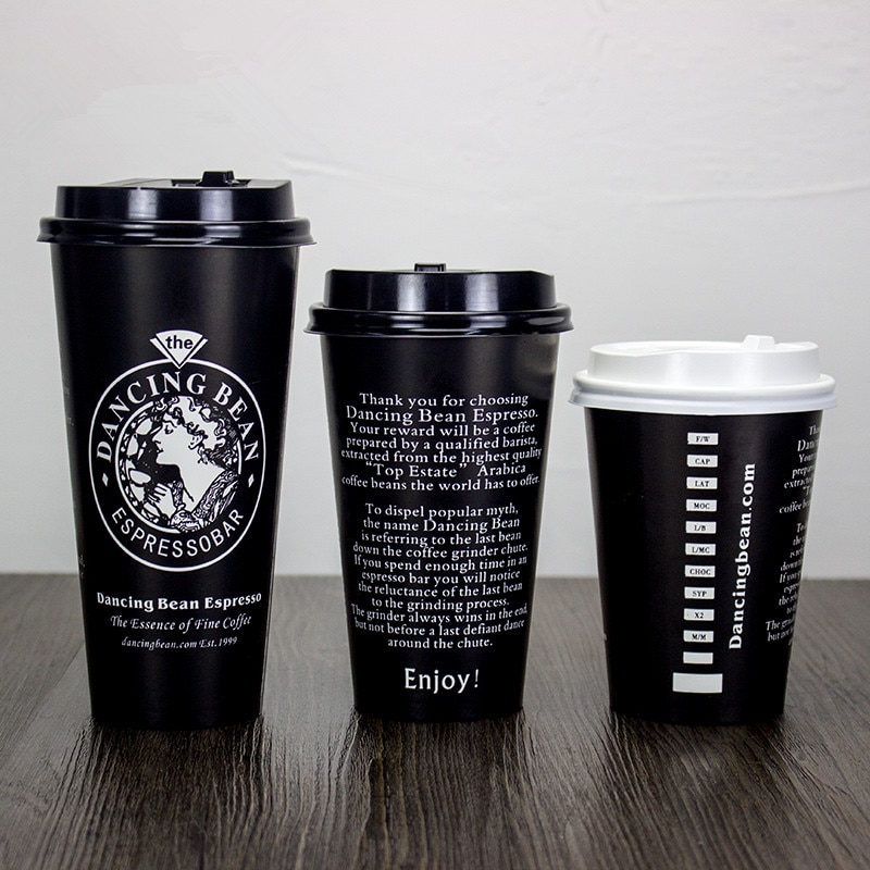 50 st amerikansk stil svart engångs kaffekopp fest bbq födelsedag eftermiddagste favorit dryck pappersmugg med lock