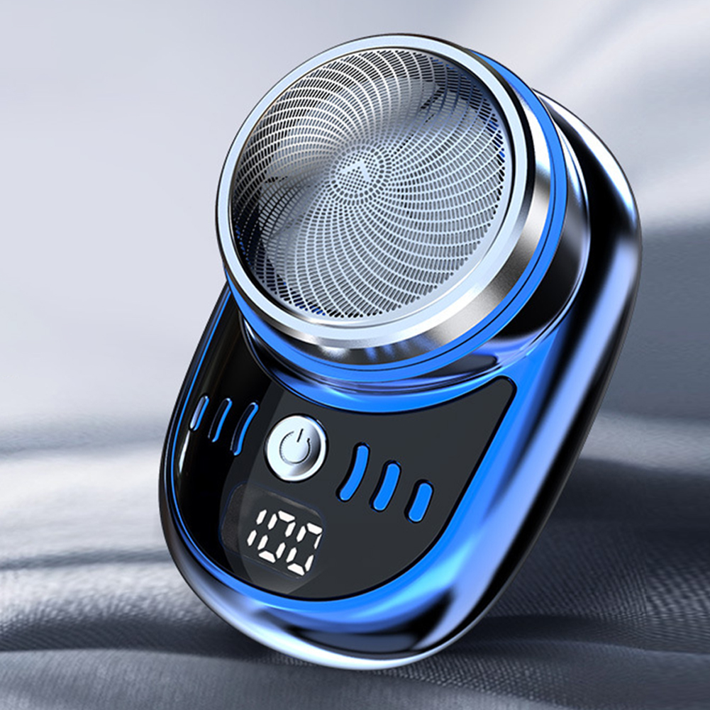 Men's mini electric travel razor with digital display, face, beard, hair removal, washable, rechargeable, pocket-sized portable razor