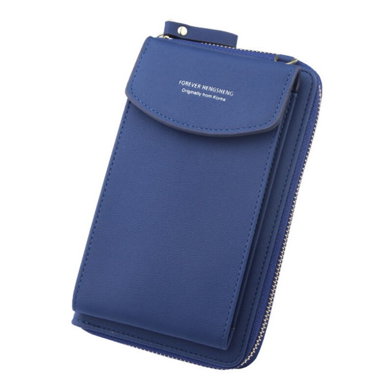 Women Wallet Brand Cell Phone Wallet Big Card Holders Wallet Handbag Purse Clutch Messenger Shoulder Straps Bag: Blue