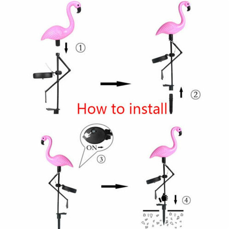 Pink Flamingo Solar Power Lawn Dector Garden Stake Landscape Lamp Outdoor Light