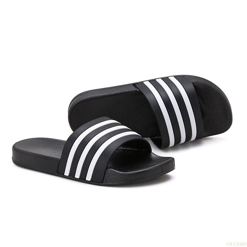 Chanclas de goma EVA para hombre y mujer, zapatos informales de rayas blancas y negras suaves, para verano