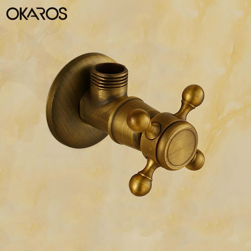 OKAROS 1/2"Bathroom Angle Stop Valve Triangular Valve For Toilet Sink Basin Water Heater Antique Black Filling Valves