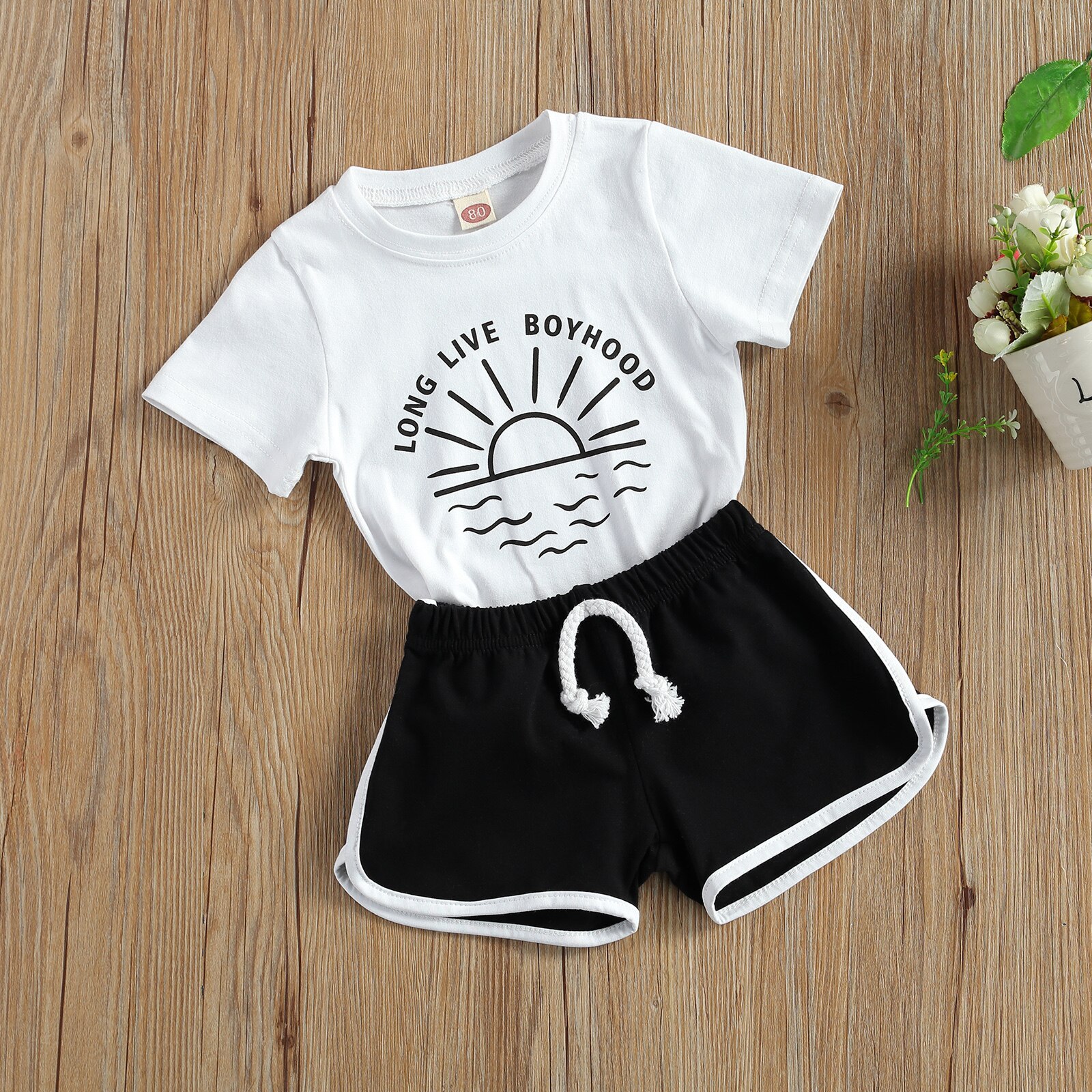 Peuter Kids Jongen 2 Stuk Outfit Set Zomer Korte Mouw Letter Print Tops En Shorts Set Kleding