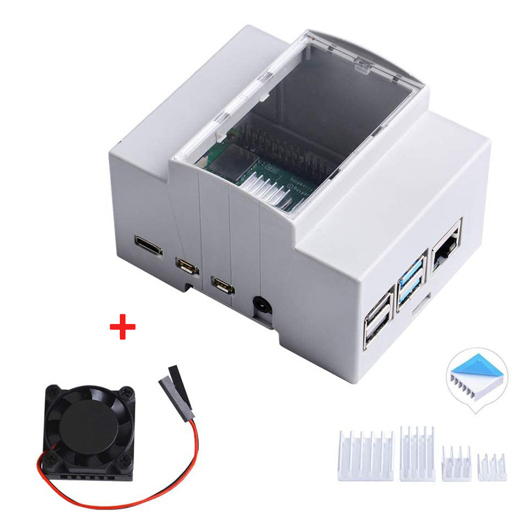 Raspberry Pi 4B ABS Case with Cooling Fan,Aluminum Heatsink on DIN Rail -Modular Box for Electrical Panels for Pi 4 Model B: For RPi 4B with Fan