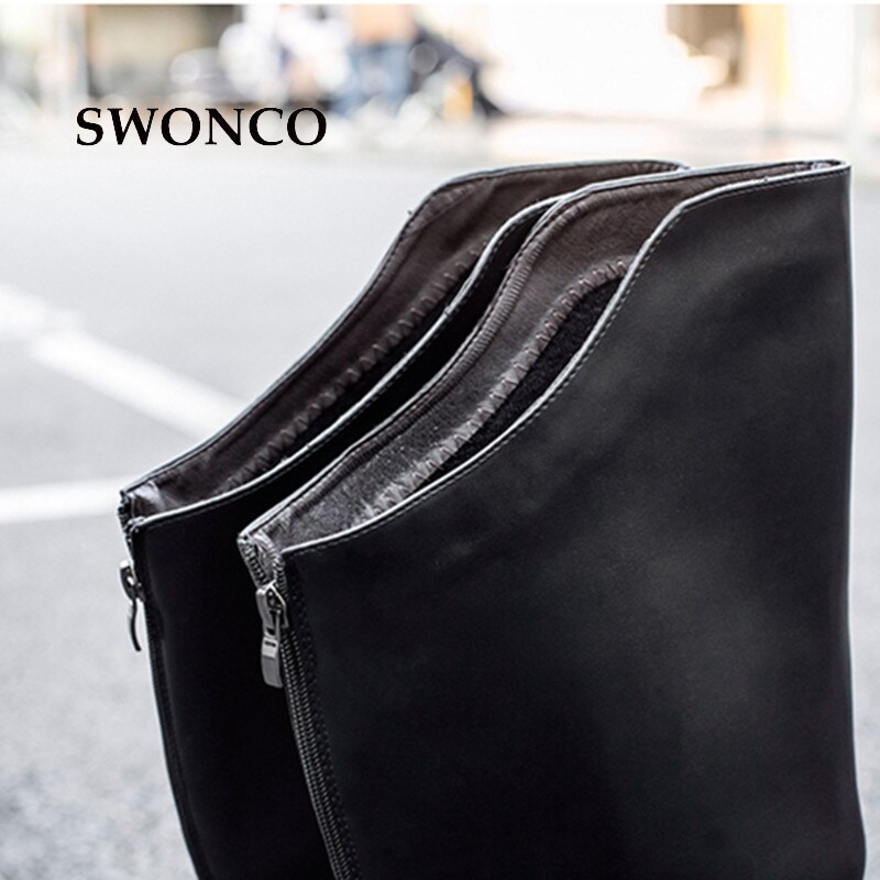 Swonco høystøvel for menn vinter pu skinn svart farge herresko skinn vinterstøvler menn sko varme menn ridestøvler