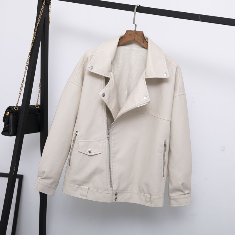 Guilantu Pu Leren Jas Vrouwen Mode Heldere Kleuren Beige Motorfiets Jas Korte Faux Leather Biker Jacket Zachte Jas Vrouwelijke