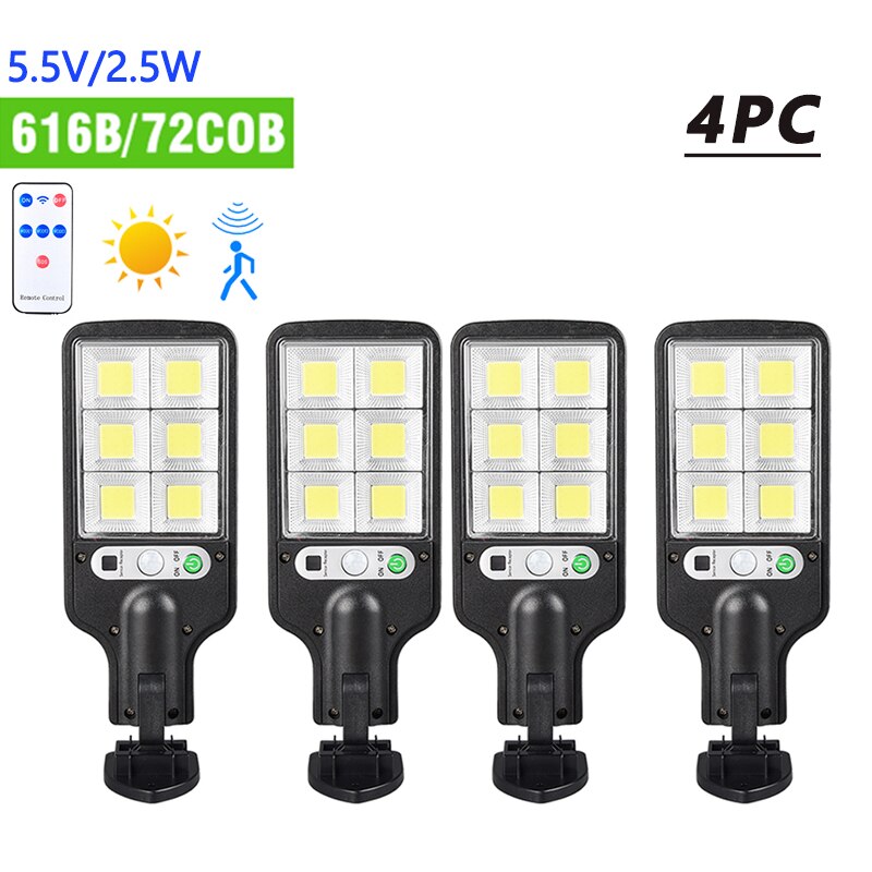 Solar Led Straatverlichting Outdoor Solar Lamp Cob Waterdichte Motion Sensor Beveiliging Verlichting Met Afstandsbediening Voor Huis Tuin Patio Path: 4PC